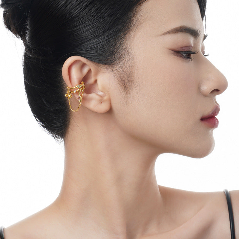 hollow-out chain ear clip earrings